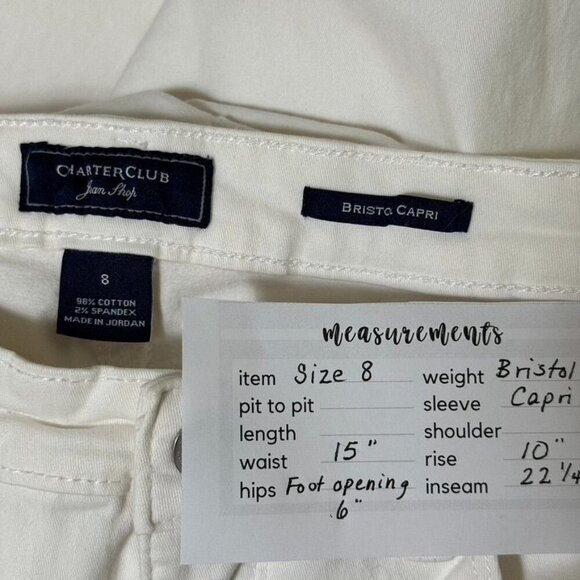 Charter Club Jean Shop Bristol Capri White Mid Rise Jeans Women's Size 8 - Picture 8 of 9